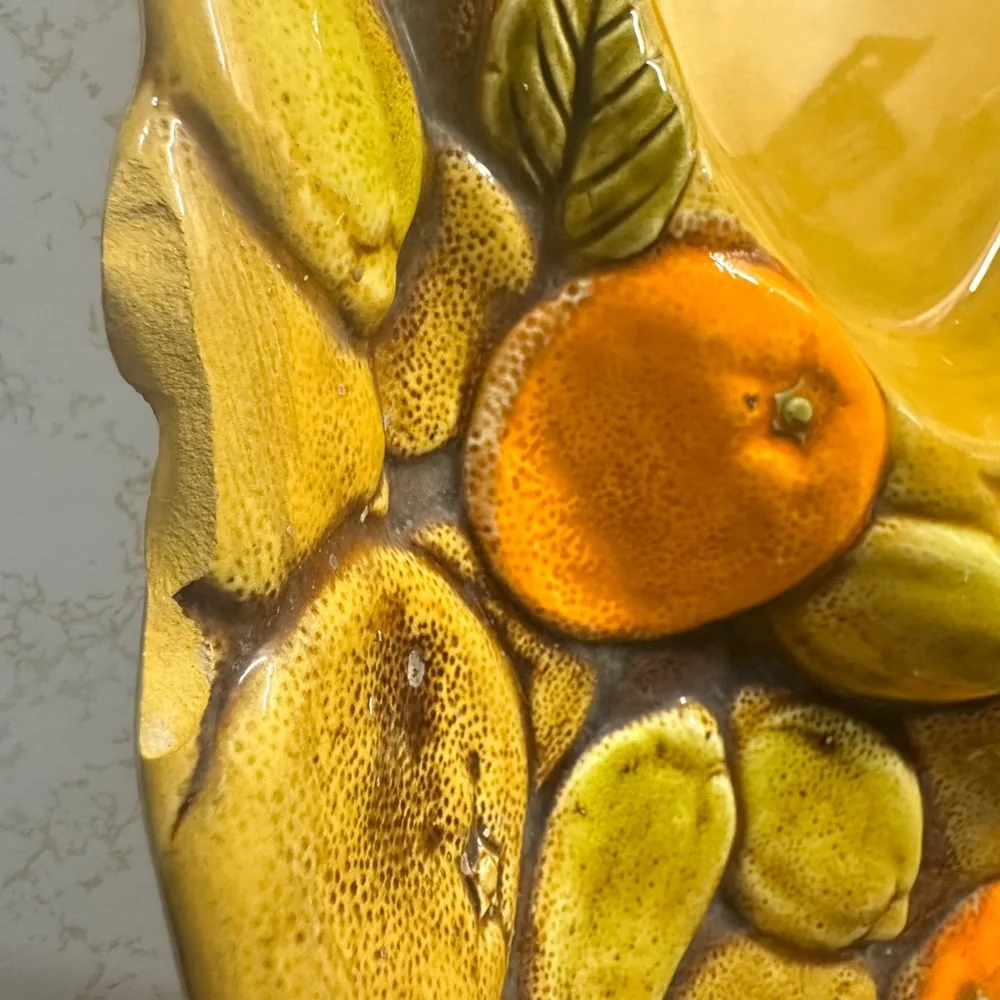Vintage Mid-Century Modern Glazed Ceramic Divided Serving Tray 3D Fruit Motif